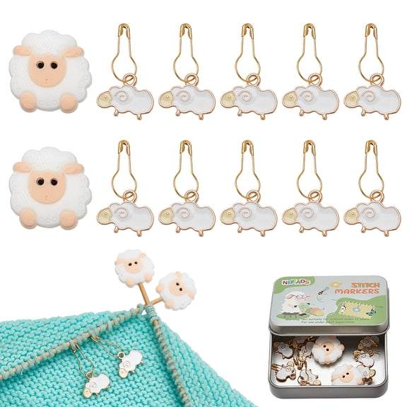 1set DIY Sheep Knitting Tool Sets including Alloy Enamel Locking Stitch Markers Silicone Knitting Needle Stoppers White 3.2cm 12pcs/set
