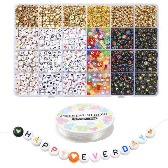 1set DIY Star & Flower & Letter Acrylic & Plastic Stretch Bracelet Beaded Necklace Making Kit Jewelry Set Mixed Color 1470pcs/set