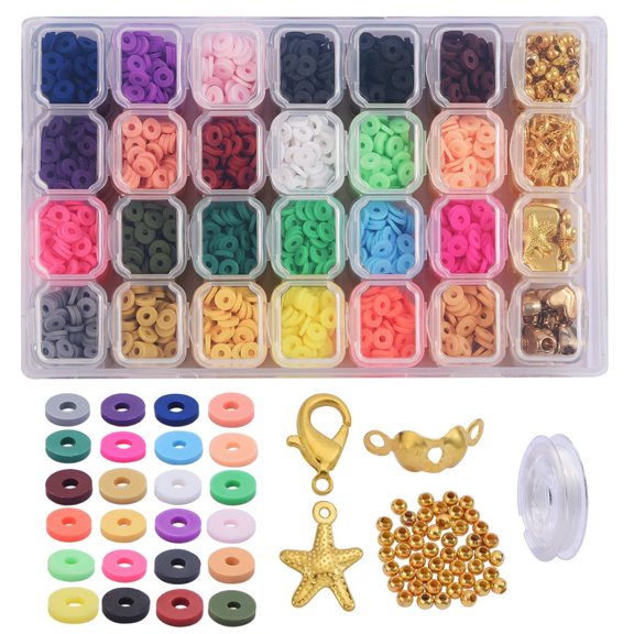 1set DIY Stretch Bracelets Making Kits Including Handmade Polymer Clay & Iron & Plastic Beads,Mixed Color 6x1mm Hole: 2mm 96g/set
