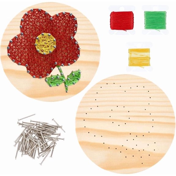 1set DIY String Arts Kit Set Including Wooden Board Plastic Holder Accessories Iron Nails Screws Polyester Thread Flower 19x3mm 65pcs DIY
