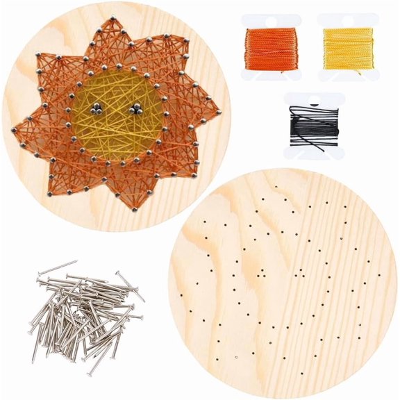 1set DIY String Arts Kit Set Including Wooden Board Plastic Holder Accessories Iron Nails Screws Polyester Thread Sun 19x3mm 71pcs DIY