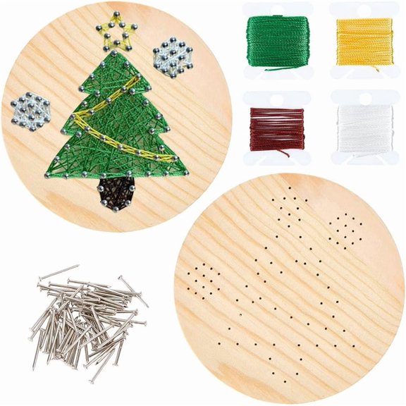 1set DIY String Arts Kit Set Including Wooden Board Plastic Holder Accessories Iron Nails Screws Polyester Thread Tree 19x3mm 94pcs DIY