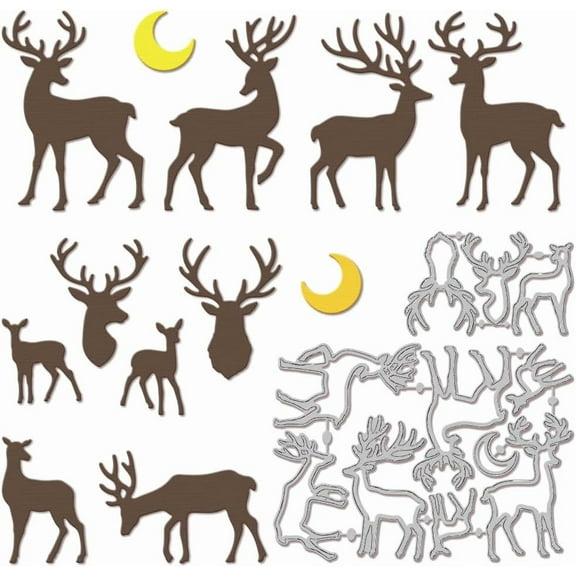 1set Deer Cutting Dies for DIY Scrapbooking Metal Moon Cut Dies Animals Die Cuts for Card Making Embossing Photo Album Craft Decor Carbon Steel