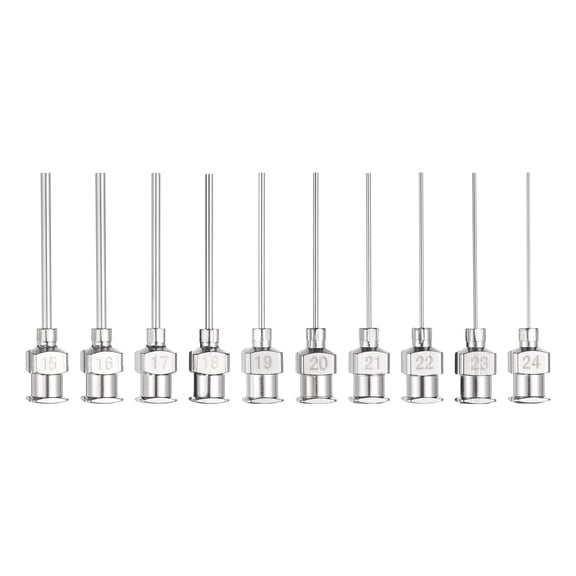 1set Dispensing Needle 15-24 Gauge 1 Inch Stainless Steel Blunt Tip Luer Connector for Refilling Glue Oil Thick Liquids Ink Lab Use, Silver