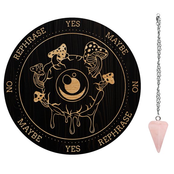 1set Divination sets including 1pc PVC Plastic Pendulum Board 1pc 304 Stainless Steel Cable Chain Necklaces 1pc Rose Quartz Stone Pendants Mushroom Pattern Board: 200x4mm