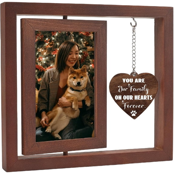 1set Double Sided Wooden Rotating Photo Frames with Word Heart Charm for Tabletop Decoration Word Good Friend Coconut Brown 205x230x28mm