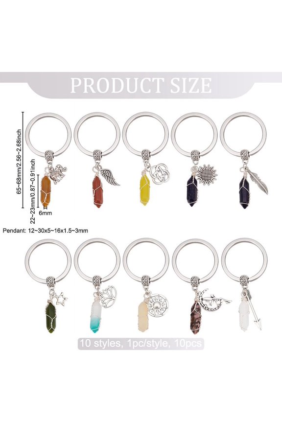 1set Double Terminated Point Keychain with style Alloy Charm with 304 Stainless Steel Keychain Clasp 6.5~6.8cm 10 style 1pc/style 10pcs/set