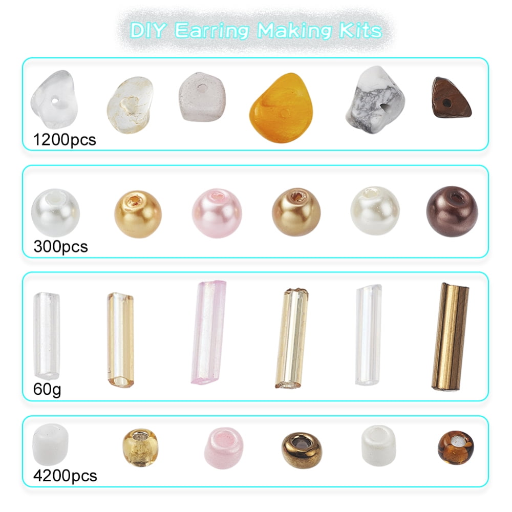 1set Earring Making Kits Including Chip Beads Glass Seed Beads Shell Beads Iron Earring Hook & Jump Ring & Pin & End Chain Alloy Clasps Brass Rings Plastic Ear Nuts Pliers Thread Beads: about 75g/set