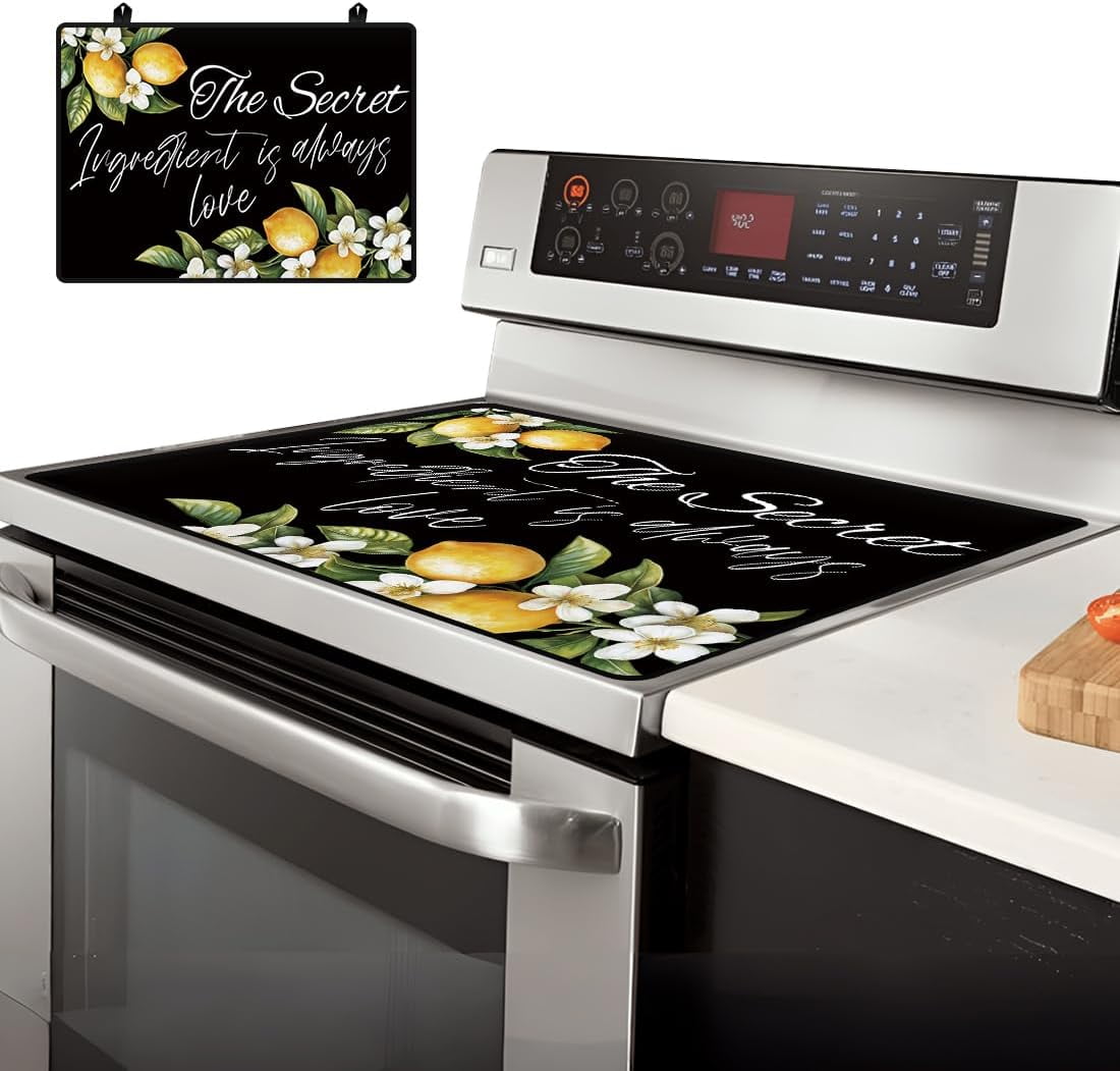 1set Electric Stove Cover 20.47x28.35" Stove Top Cover for Electric Stove Foldable Glass Cooktop Protector Non-Slip Top Protector Mat for Electric Stove Washer and Dryer (Lemon) Colorful