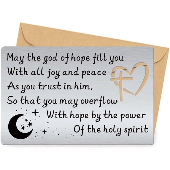1set Engraved Wallet Card Insert Christianity Wallet Inserts Heart Shape Steel Wallet Card Faith Gifts for Women Men Christian Birthday Thanksgiving Christmas Valentines Inspirational Cards Black
