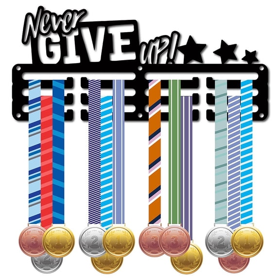 1set Fashion Iron Medal Hanger Holder Display Wall Rack 3-Line with Screws Inspiring Quote Never Give Up Word 130x290mm