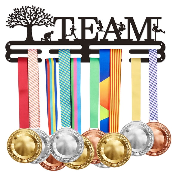 1set Fashion Iron Medal Hanger Holder Display Wall Rack with Screws Word Team Tree Pattern 150x400mm