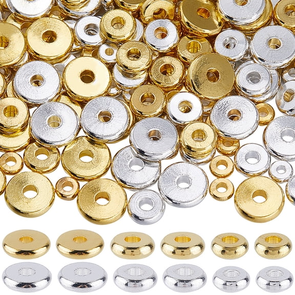 1set Flat Round Brass Spacer Beads Barrel Plating Golden & Silver 4~8x1.5~2mm Hole: 1.5~2mm 240pcs/set