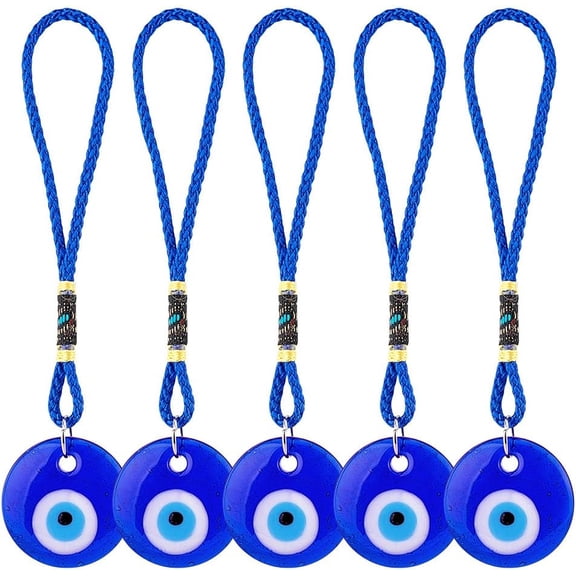 1set Flat Round with Handmade Lampwrok Decoration Polyester Thread for Car Rearview Mirror Hanging Ornaments Dark Blue 135~140mm 5pcs/set