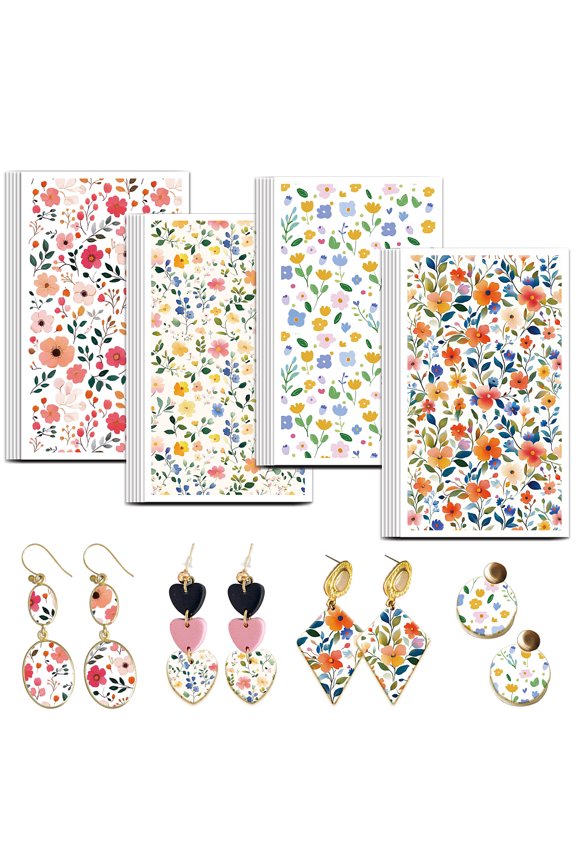 1set Flower Clay Transfer Paper 4 Design 24 pcs Transfer Paper for Polymer Clay Daisies Roses Polymer Clay Transfer Sheets Bushes Transfer Paper for Clay Earrings Jewelry Making