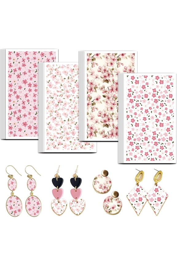 1set Flower Clay Transfer Paper 4 Design 24Pcs Transfer Paper for Polymer Cherry Blossom Polymer Clay Transfer Sheets Spring Floral Small Transfer Paper for Clay Earrings Jewelry Making colorful DIY