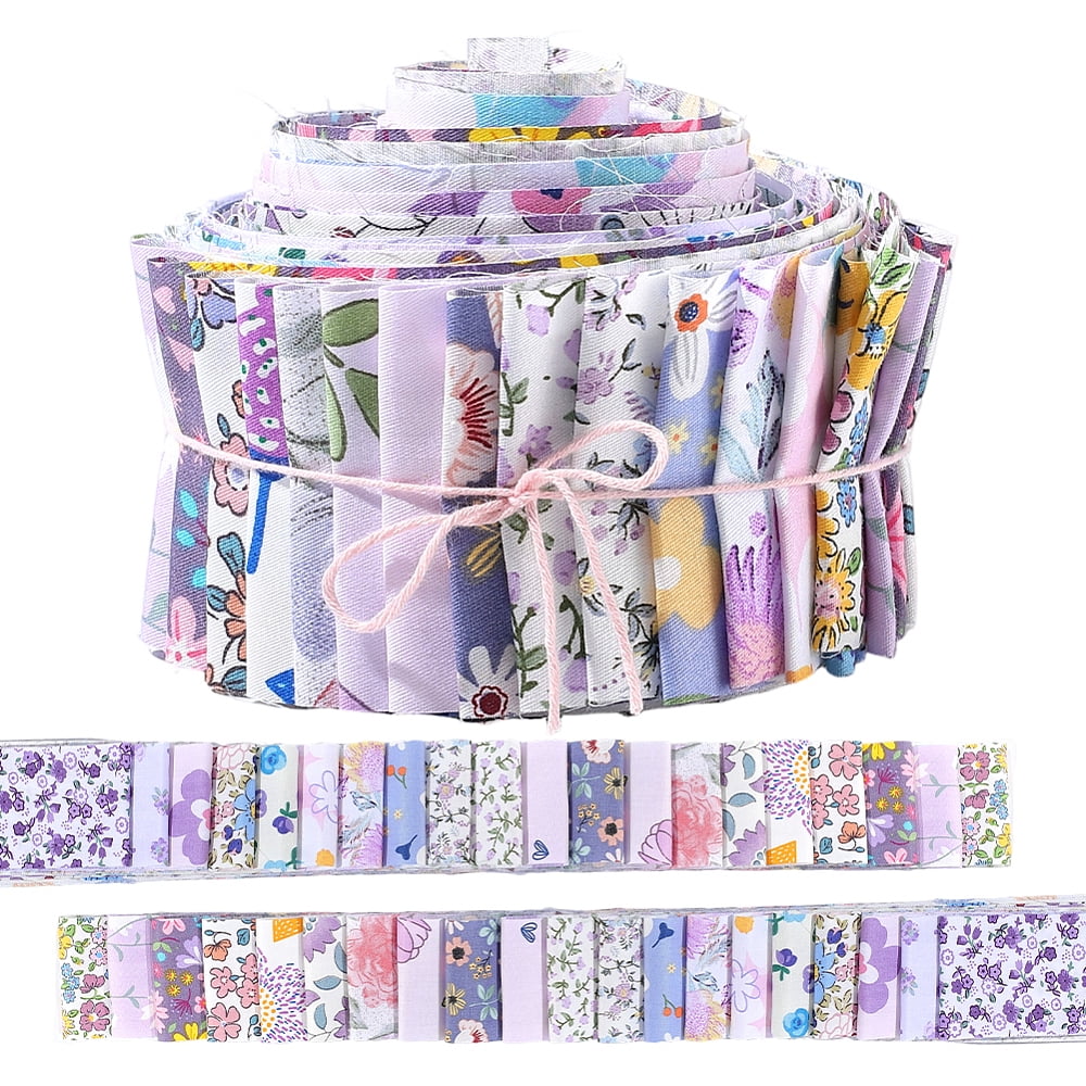1set Flower Pattern Cotton Quilting Stripss Fabric Patchwork Fabric for DIY Craft Sewing Mixed Color 1000x65x0.1mm 40pcs/set