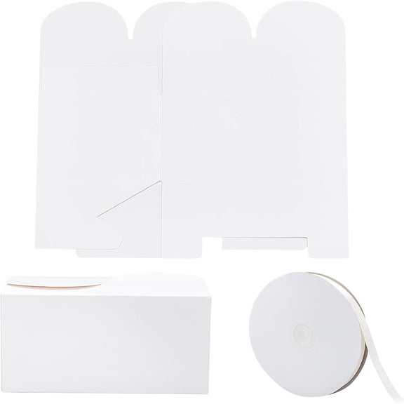 1set Foldable Kraft Paper box Gift Packing box Bakery Cake Cupcake box Container with Single Face Solid color Satin Ribbon White Unfold: 26x25x0.1cm Finished Product: 15.5x10.5x8.5cm 18pcs/set