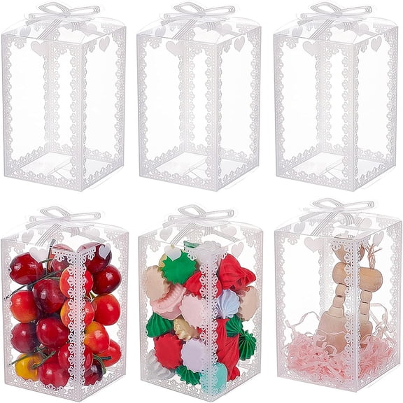 1set Foldable Transparent PVC Boxes for Craft Candy Packaging Wedding Party Favor Gift Boxes Rectangle with Bowknot Pattern Clear 120x70x70mm