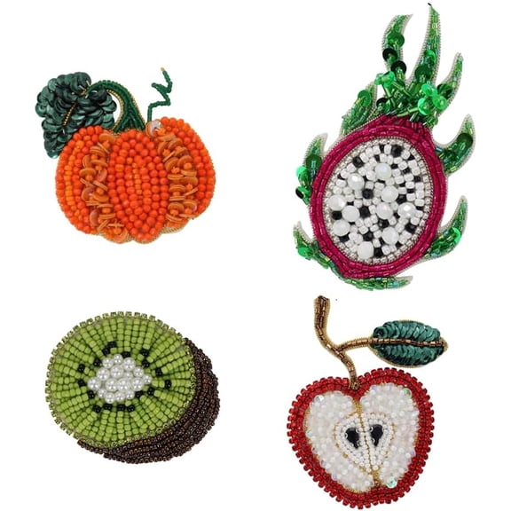 1set Fruits Beaded Sew on Patches Sequins Rhinestone Sew on Embroidery DIY Costume Craft Applique Hand-Beaded Patchwork (A)