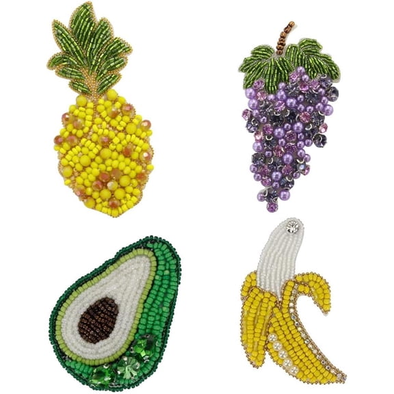 1set Fruits Beaded Sew on Patches Sequins Rhinestone Sew on Embroidery DIY Costume Craft Applique Hand-Beaded Patchwork (A)