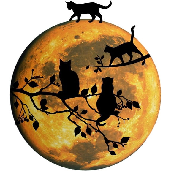 1set Full Moon Wall Decals Cat on Branch Wall Art Black Cat with Moon Wall Decals Tree Branch Silhouette Wall Stickers for Home Living Room Kitchen Bedroom Decorations Colorful