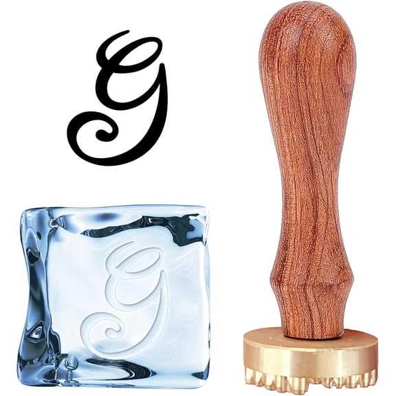 1set G Vintage Ice Branding Stamp with Removable Brass Head & Wood Handle for Cocktail Whiskey Mojito Drinks Bar Making DIY Crafting
