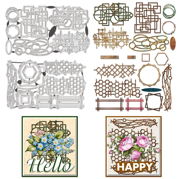 1set Geometric Shaped Carbon Steel Cutting Dies Border Theme Pattern Embossing Stencils Template for Making Photo Decorative Paper Scrapbooking 0.08cm Thick Carbon Steel