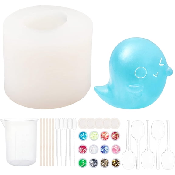 1set Ghost Silicone Molds Kits Including Wooden Craft Sticks Plastic Pipettes Latex Finger Cots Plastic Measuring Cups plastic Spoon Nail Art Sequins/Paillette White