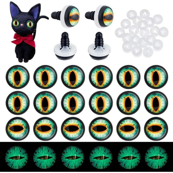 1set Glass Luminous Craft Eye Stuffed Eye for Puppet Plush Animal Making Glow in the Dark Green 17.5x12mm