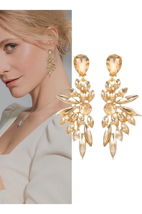 1set Gold Rhinestone Statement Earrings Cluster Drop Fashion Drop Dangle Earrings Teardrop Chandelier Earring Jewelry Gifts for Women Parties Weddings and Daily Wear