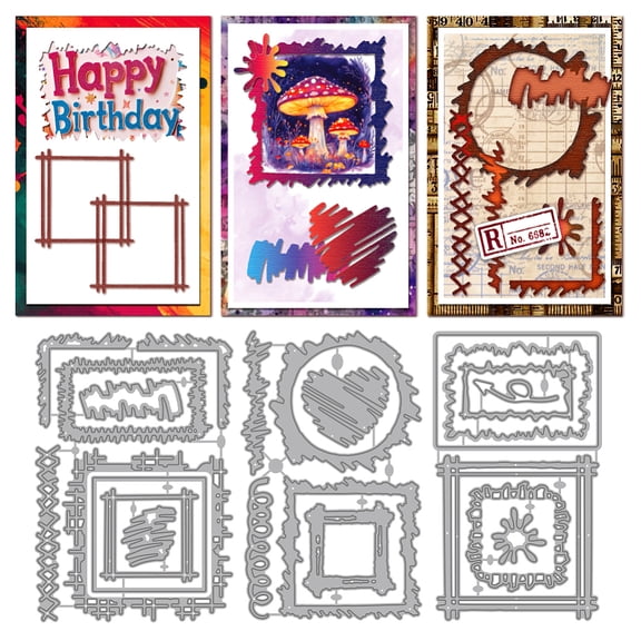 1set Graffiti Stain Frame Metal Cutting Dies Irregular Frame Carbon Steel Die Cuts Rectangle Square Circle Heart Embossing Cutting Dies for DIY Paper Crafting Scrapbook Album Cards Decoration