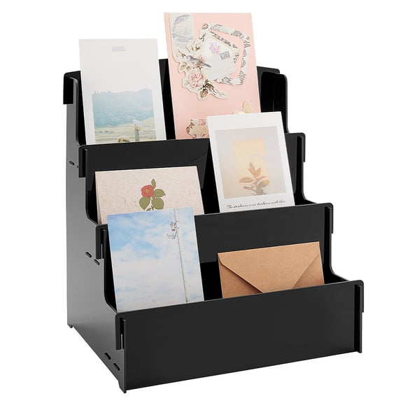 1set Greeting Card Display Stand 3-Tier Acrylic Sticker Display Stand Portable Card Display Rack Card Organizer Postcard Brochure Holder for Book Booklet Show Vendor Event 11.8x10.6x8.2 inch Acrylic