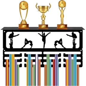 1set Gymnastics Medal Holder Sport Medal Rack Wall Mounted 70+ Medals Awards Organizer 3 Lines Separate Hooks Ribbons Hanging Display for Athletes Competition Winners Gift 15.7x7.9in Black