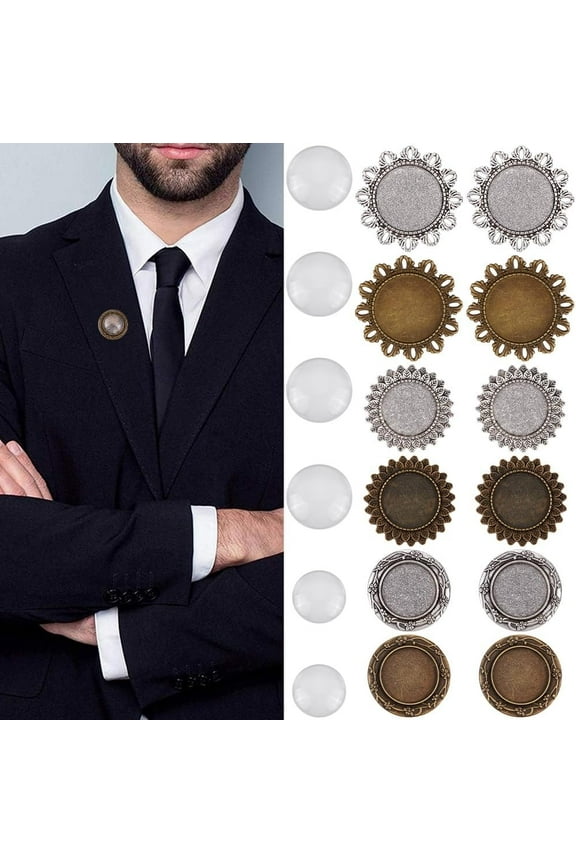 1set Half Round Alloy Brooch Making Kits Mixed color Tray: 20~25mm 19.5~40x2~7mm