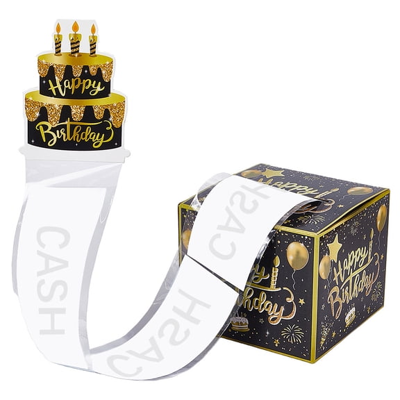 1set Happy Birthday Day Money Box for Cash Gift Pull Paper Cash Gift Box for Birthday Party Decorations Black 130x130x110mm