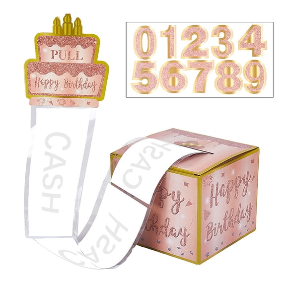 1set Happy Birthday Day Money Box for Cash Gift Pull Paper Cash Gift Box for Birthday Party Decorations Misty Rose 130x130x110mm DIY