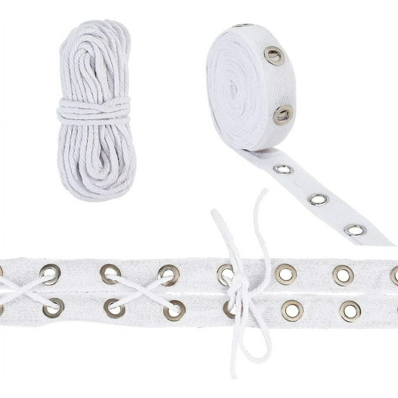 1set Herringbone Ribbon Eyelet Twill Tape with String Threads for Clothing Accessories White Ribbons: 25mm Hole: 8mm about 5 yards(4.572m) Threads: 3mm 10m