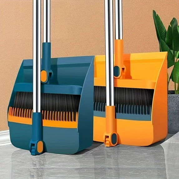 1set, Household Broom And Dustpan Set, Long Handle Floor Cleaning Broom Dustpan Set, Rotatable Broom And Dustpan With Comb Tooth, To Remove Dust And Garbage, For Home, Kitchen, Room, Office