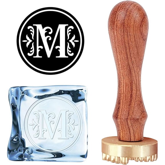 1set Ice Mould Initial M Ice Cube Stamp Vintage Ice Branding Stamp with Removable Brass Head & Wood Handle Ice Stamp for Ice Cubes Cocktail Whiskey Mojito Drinks Bar Making Crafting