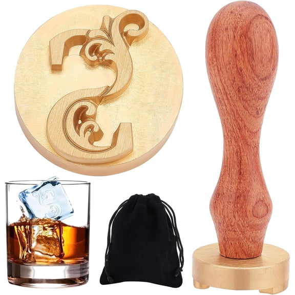 1set Ice Stamp Initials Letter S Brass Ice Stamps Ice Cube Stamp Personalized with Removable Brass Head and Wood Handle Ice Branding Stamp for Cocktail Mojito Bar Drinks