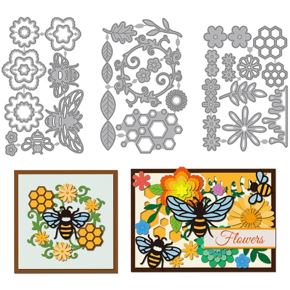 1set Insect Theme Carbon Steel Cutting Dies Stencils for Scrapbooking Photo Album Decorative Embossing Paper Card Bees 132~146x88~94x0.8mm 3pcs/set DIY