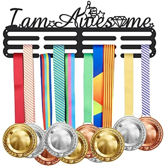 1set Inspirational Quotes Medal Hanger Display I Am Awesome Medal Display Holder with 12 Lines Sturdy Steel Award