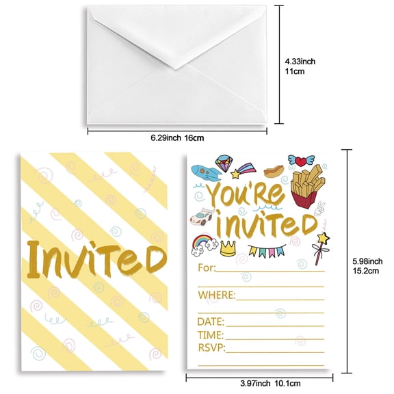 1set Invitation Cards for Birthday Wedding Party with Paper Envelopes Rectangle with Mixed Pattern Colorful 15.2x10.1cm 30sheets/set