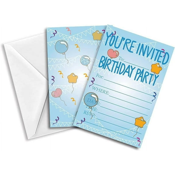 1set Invitation Cards for Birthday Wedding Party with Paper Envelopes Rectangle with Mixed Pattern Light Sky Blue 15.2x10.1cm 30sheets/set