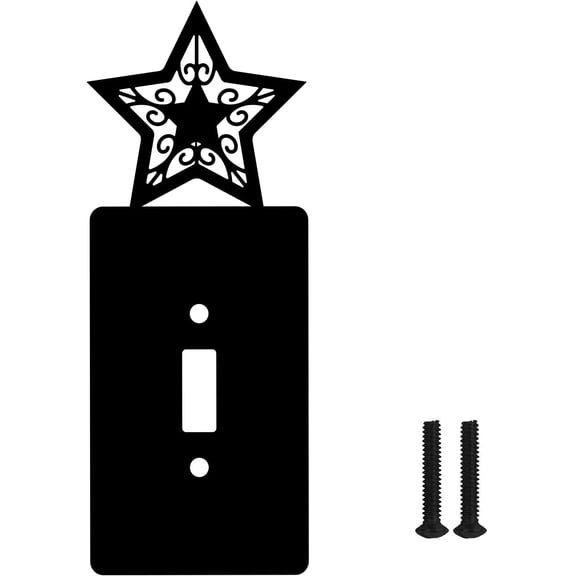 1set Iron Light Switch Plate Outlet Cover Metal Switch Plates Decoration with Screws Rectangle with Star Black 178x69mm
