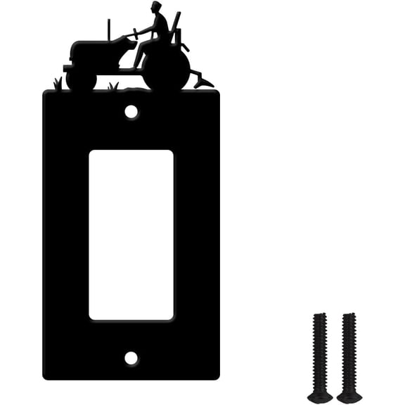 1set Iron Light Switch Plate Outlet Cover Metal Switch Plates Decoration with Screws Rectangle with Tractor Black 149x69mm