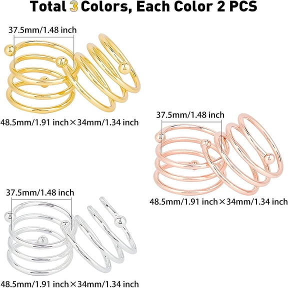 1set Iron Napkin Rings Napkin Holder Adornment for Place Settings Wedding & Party Decoration Spring Shape Mixed color 6pcs/set