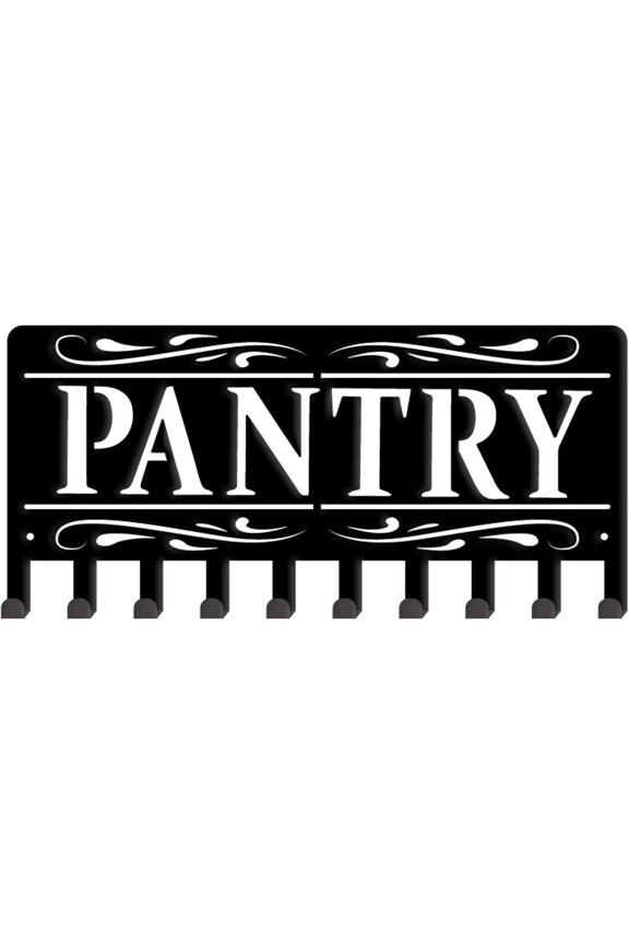 1set Iron Wall Mounted Hook Hangers Decorative Organizer Rack for bag Clothes Key Scarf Hanging Holder with Screws Rectangle with Word Pantry Black 115x250mm