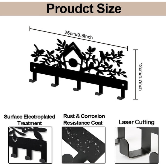 1set Iron Wall Mounted Hook Hangers Decorative Organizer Rack with Screws 5 Hooks for bag Clothes Key Scarf Hanging Holder Bird's Nest 120x250mm